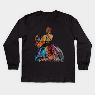 Girl with Bouquet: Radiant Elegance Kids Long Sleeve T-Shirt